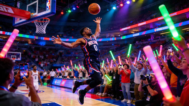 NBA 篮球比赛现场球员投篮与球馆观众席画面