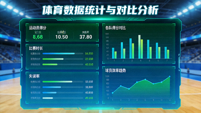 体育数据可视化界面展示统计指标与对比图表